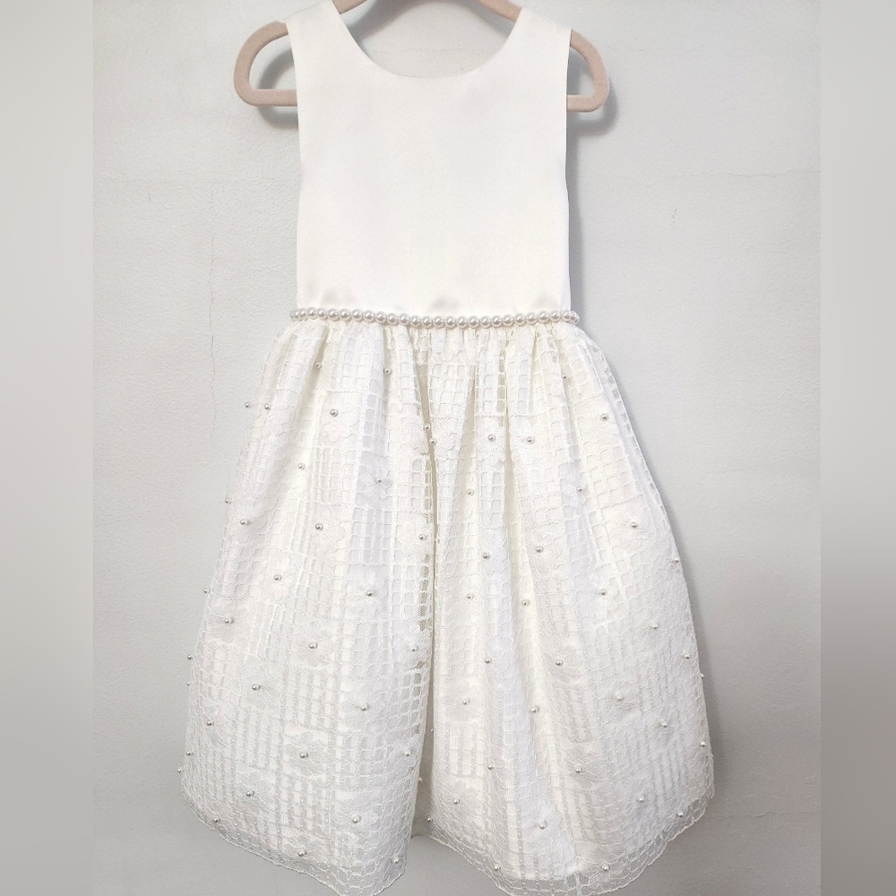 American Princess Girl's White Lace Dress Pearl Details Size 6X Formal Wear, NWT